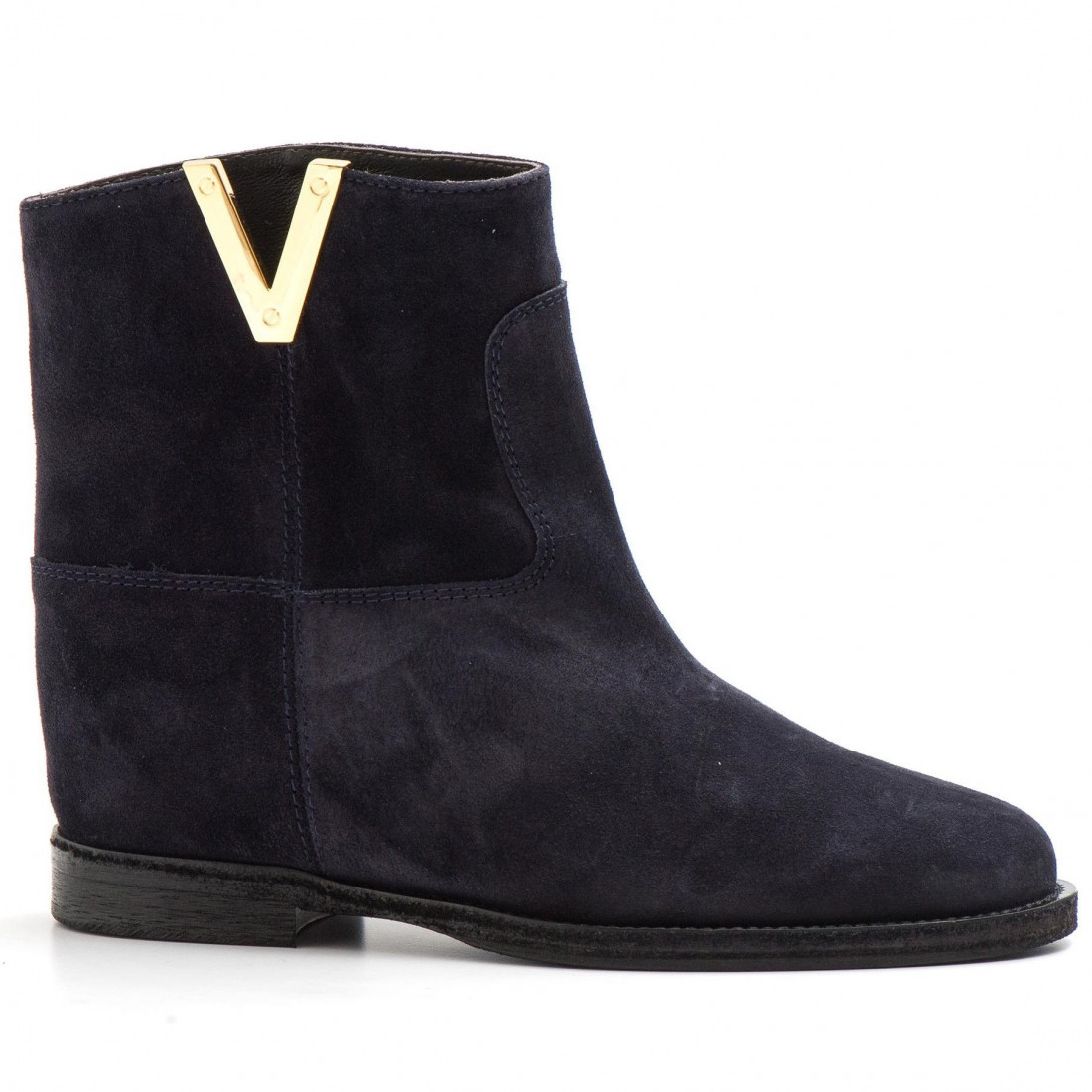 Ankle boots in blue suede with internal wedge