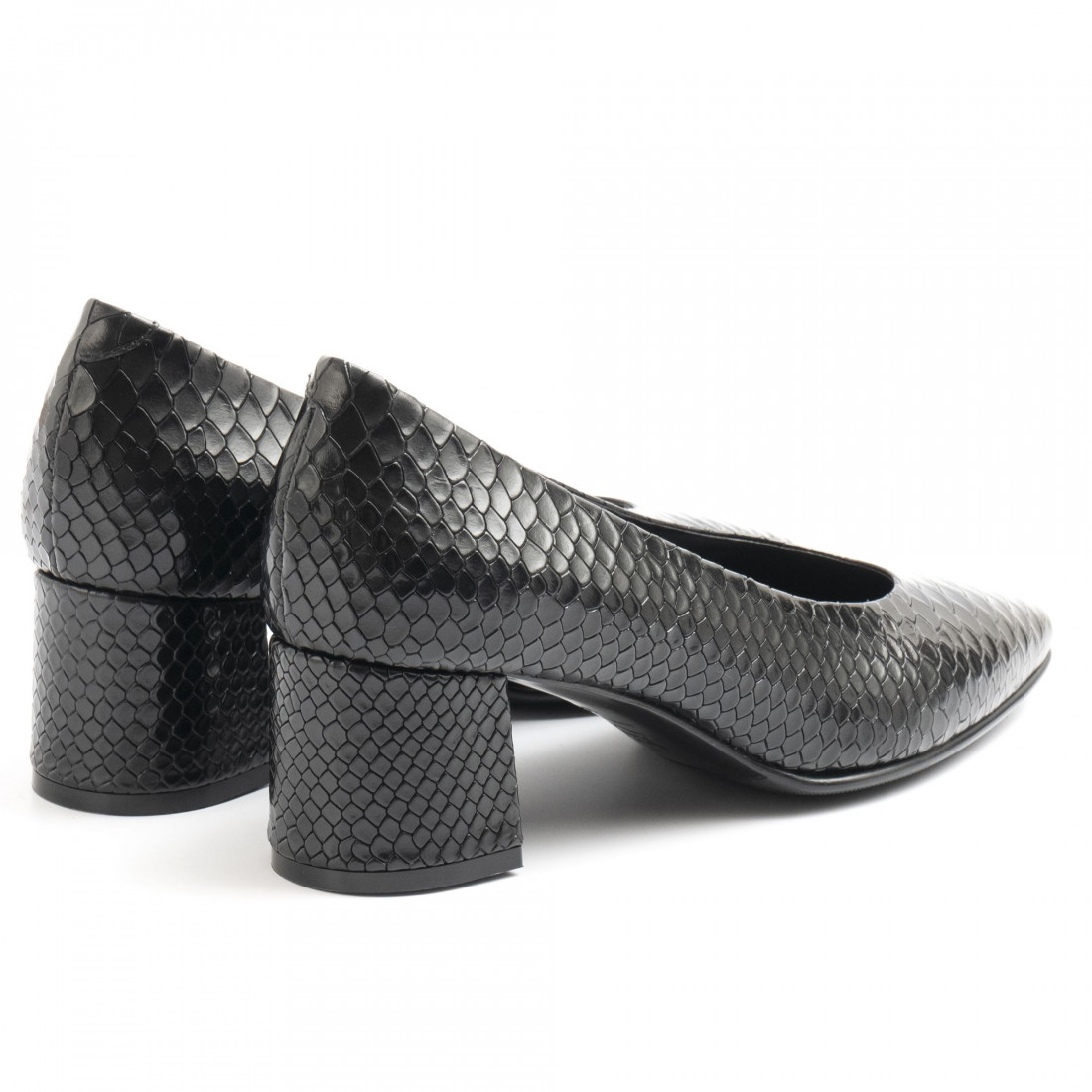 Women's Franca heeled shoes in black python print leather