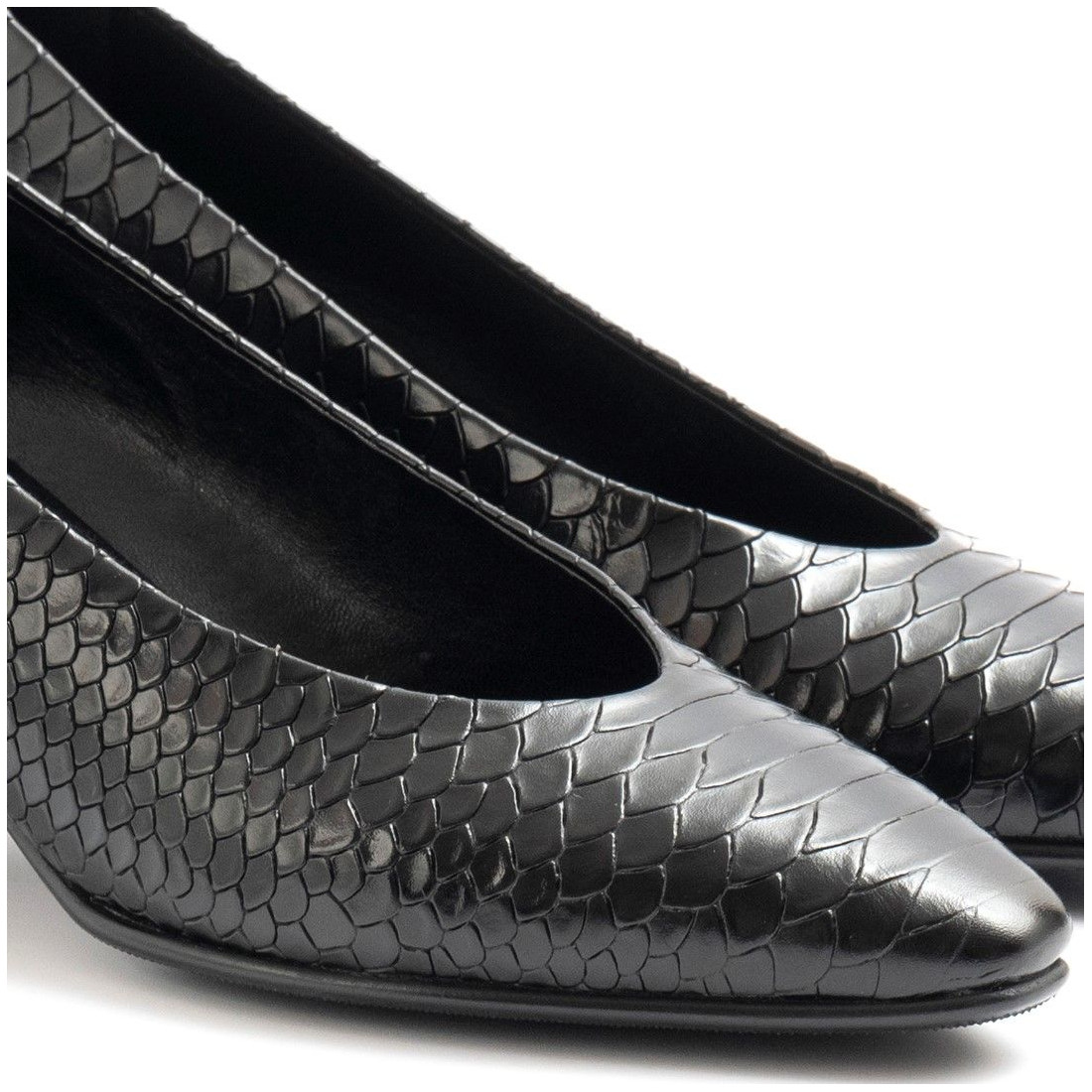Women's Franca heeled shoes in black python print leather