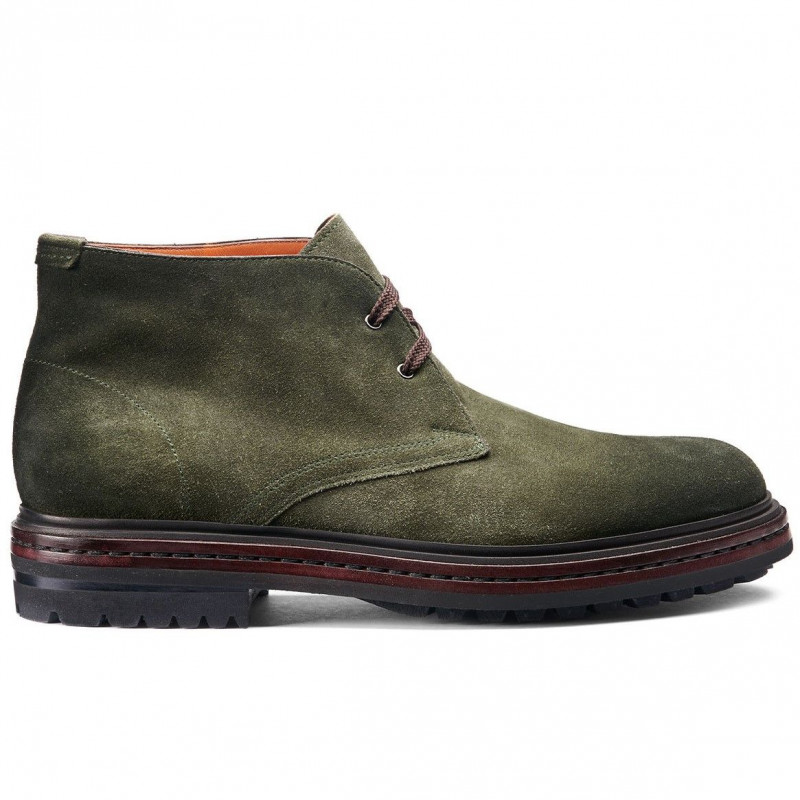 Santoni mid cut shoes in green waxed suede