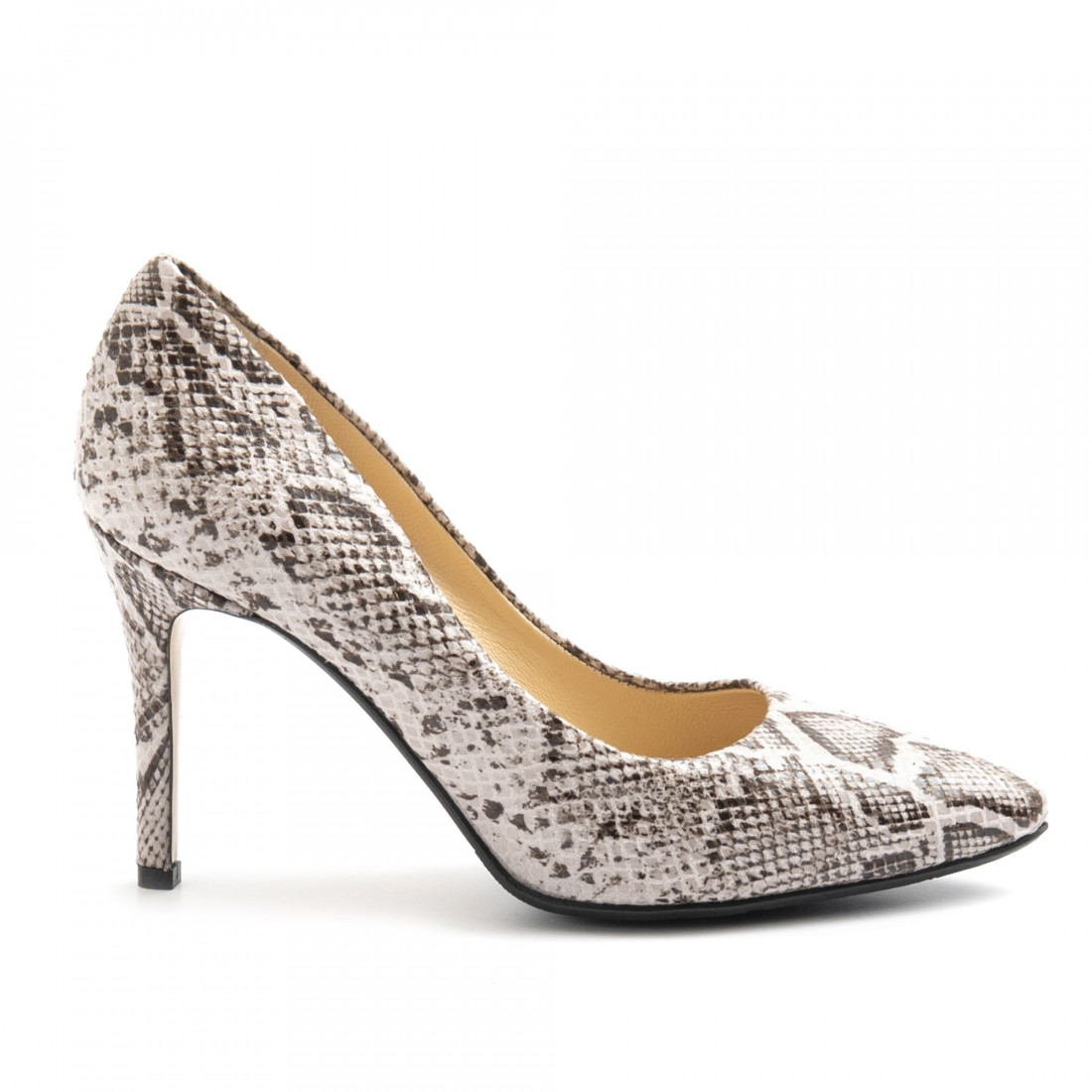 Snake-printed off white leather L'Arianna pump