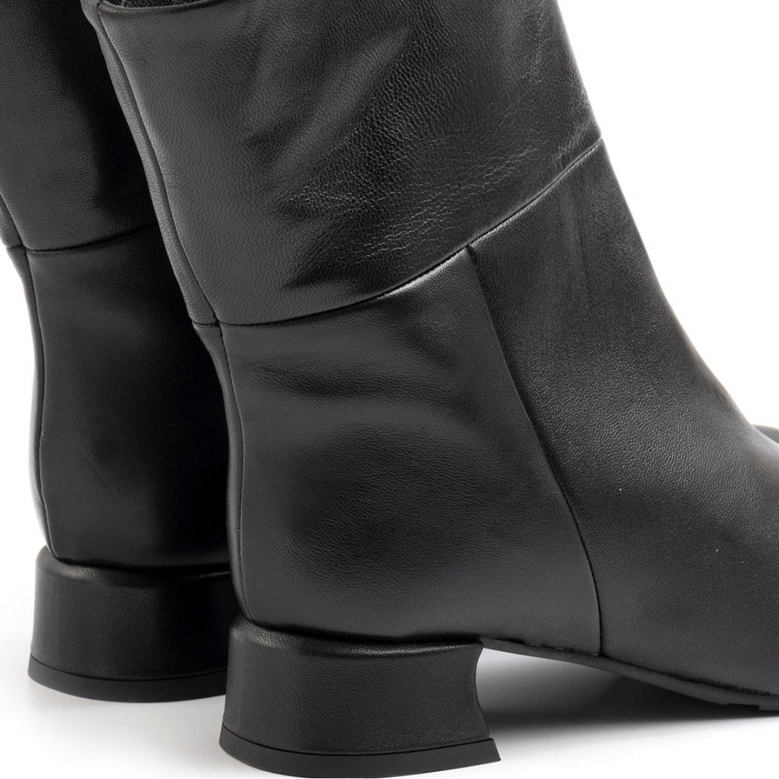 Black leather Startup booties with low heel