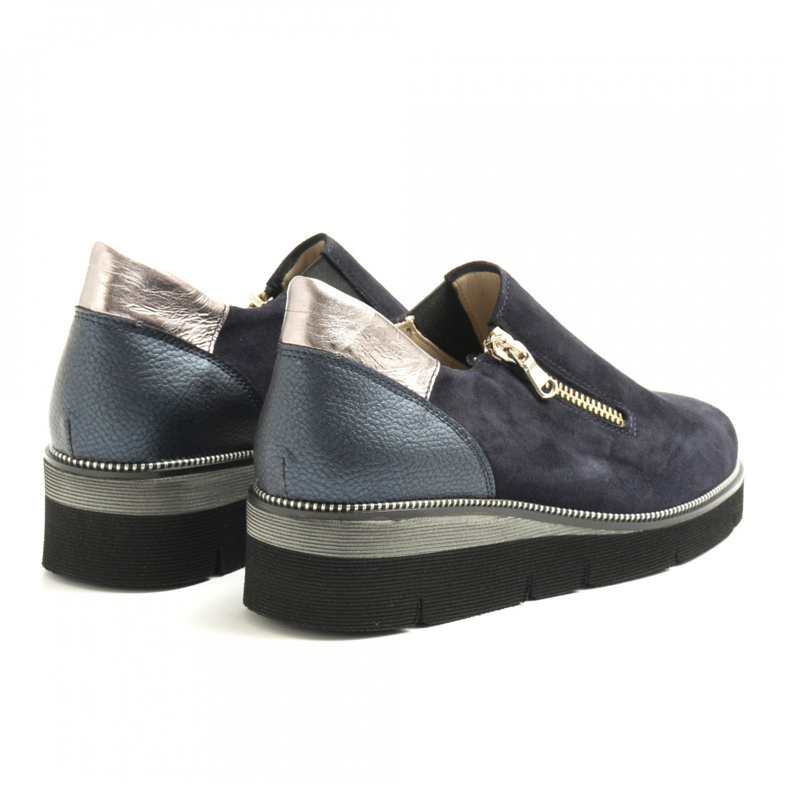 Blue suede GMB slip on with zip