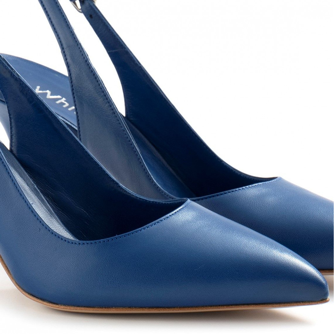 Blue leather White D slingback with medium heel