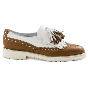 Women's Philosophy fringed slip on in white and brown leather