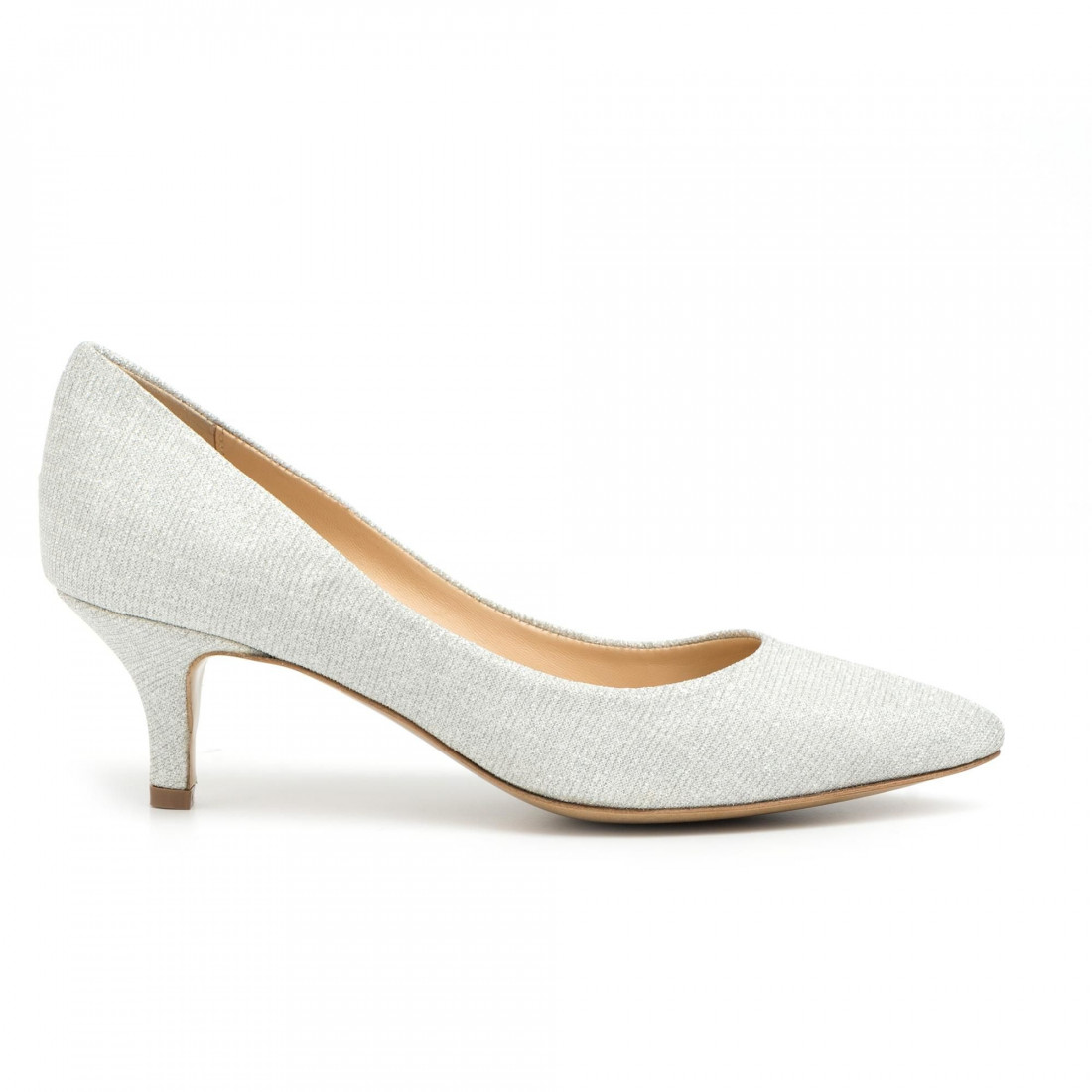 Medium heel pointed toe shoes in pearl fabric