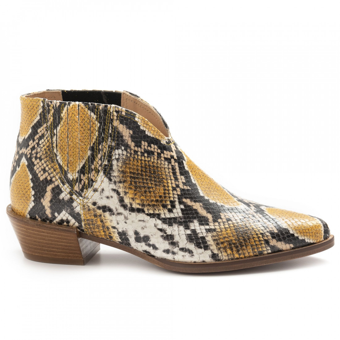 Women's Sangiorgio tex booties in yellow leather with python print