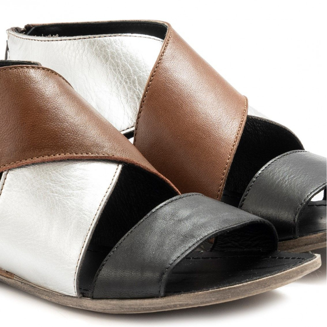 Women's sandals Le Bohemien in silver, black and brown leather