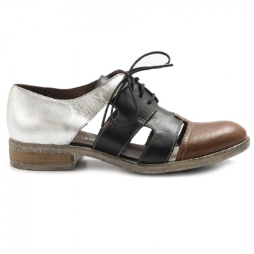 Women's lace-up shoes Le Bohemien in silver, black and brown leather