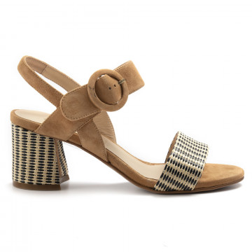 Taupe suede and fabric Carmens heeled sandal