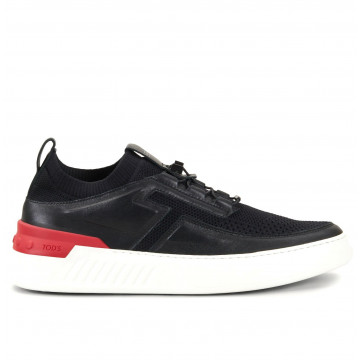 Men's Tod's No Code X sneakers in black and red leather and fabric