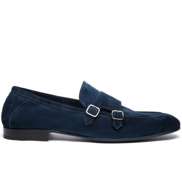Mens' Fabi double monk strap blue calfskin shoes