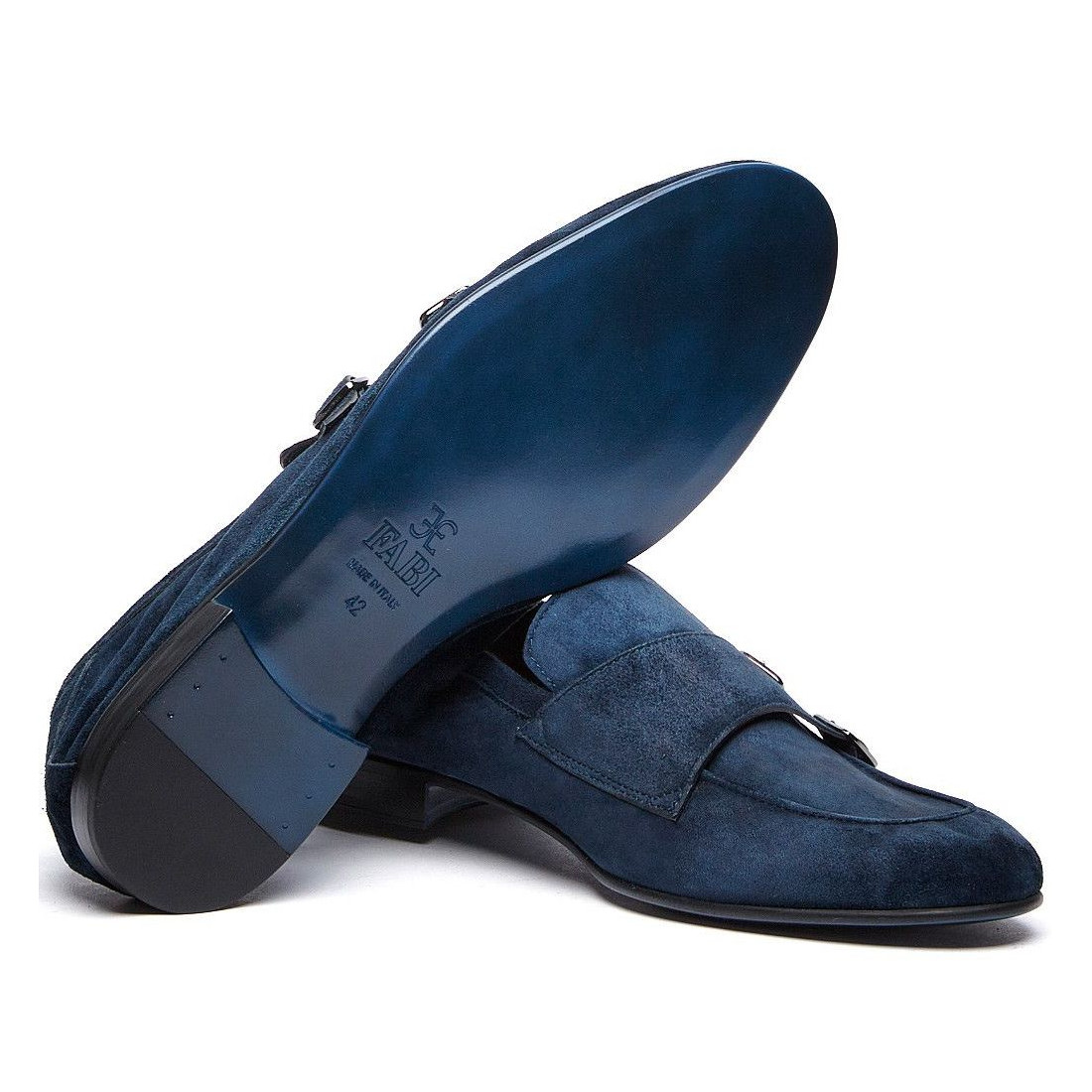 Herren Fabi Doppel Mönchriemen blaue Kalbsleder Schuhe