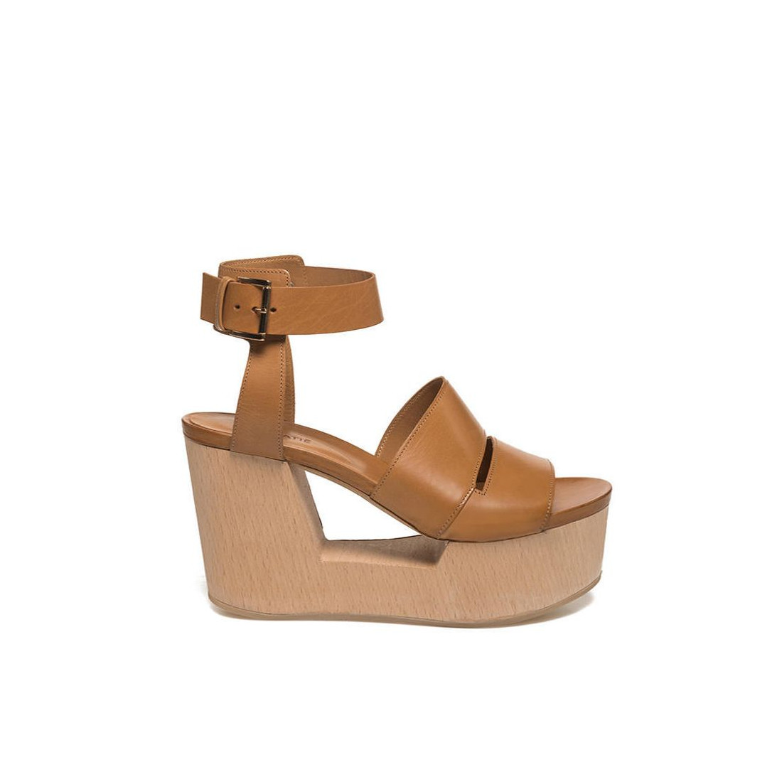 Vic Matie tan leather sandal with wooden wedge