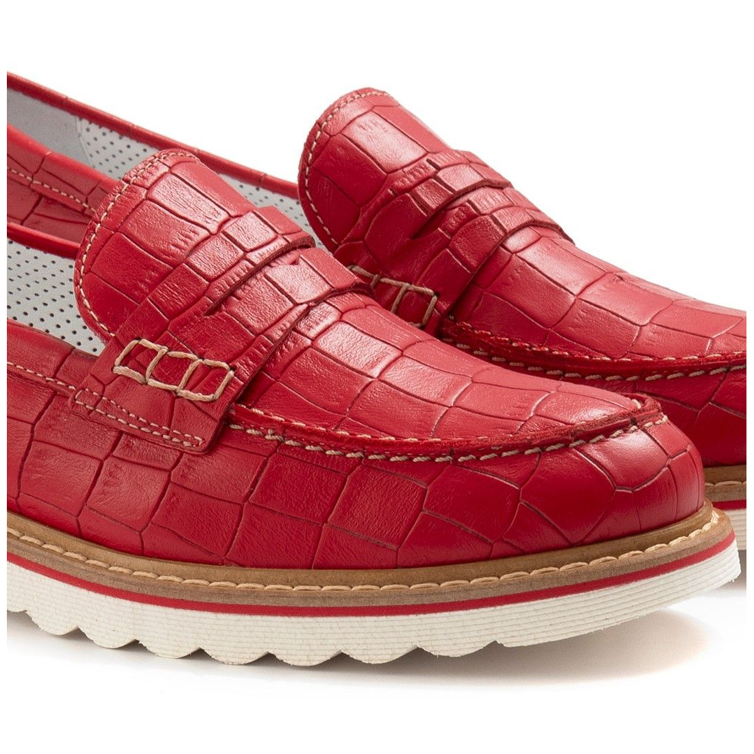 Alfredo Giantin Roter Loafer aus Leder mit Krokodildruck