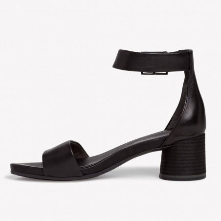 rigtig meget Morgenøvelser guide Black leather Tamaris heeled sandal with ankle strap