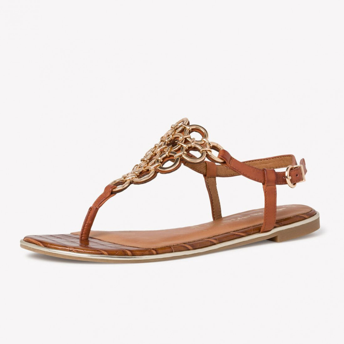 Tamaris leather thong sandal with golden rings