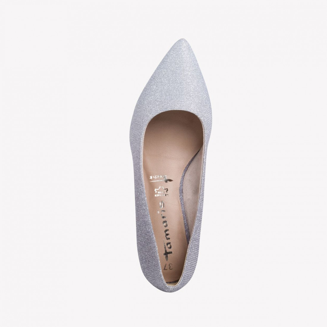 Silver pump in with heel