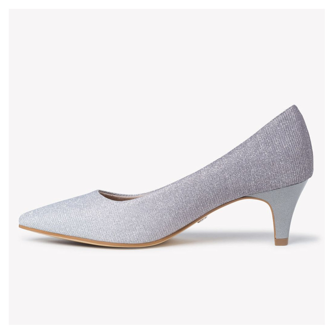 Silver Tamaris pump in fabric medium heel