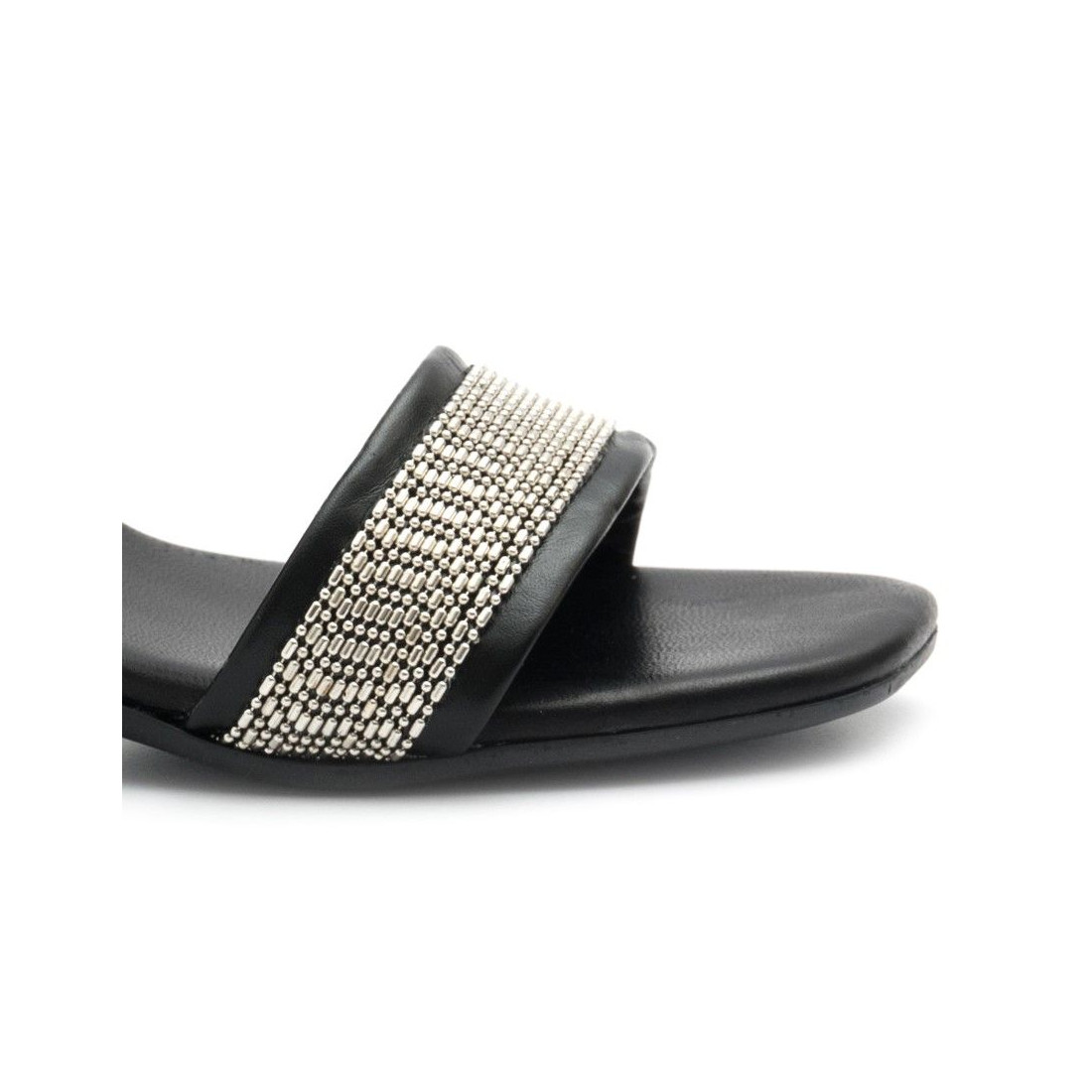 Sandalo Jemi nero con tacco alto argento specchiato