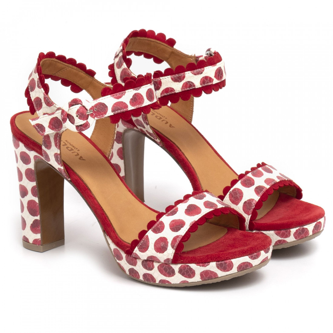 Red dots and white Audley sandals with high heel