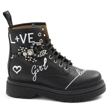 Women's Gio+ lace up booties with graffiti and strass
