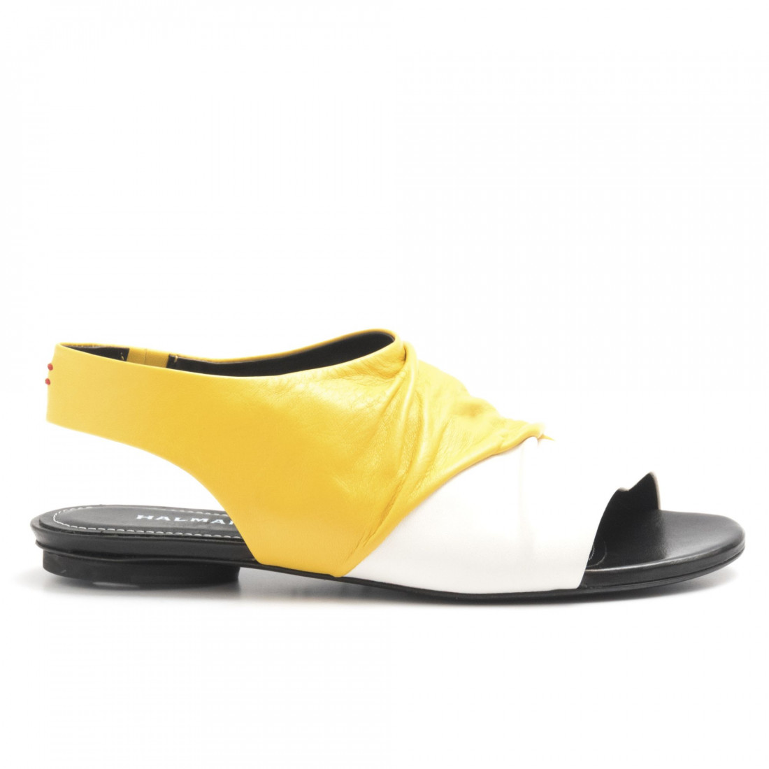 Halmanera Vanille gele en witte sandalen van nappaleer