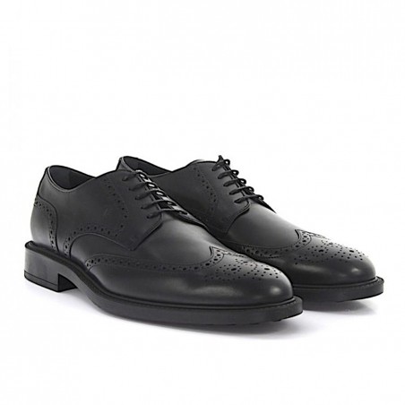 TOD'S scarpe uomo men shoes derby in pelle nero con impunture wingtip brogue 