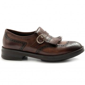 John White fringed monk strap brogue shoe in brown leather