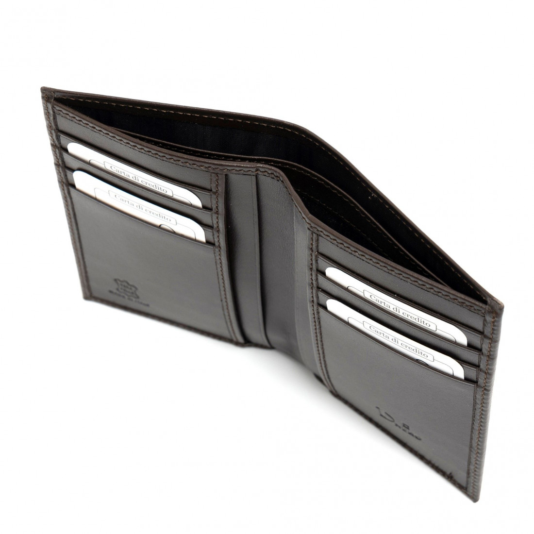 Vertikal faltbare Brieftasche Dnero aus weichem dunkelbraunem Leder