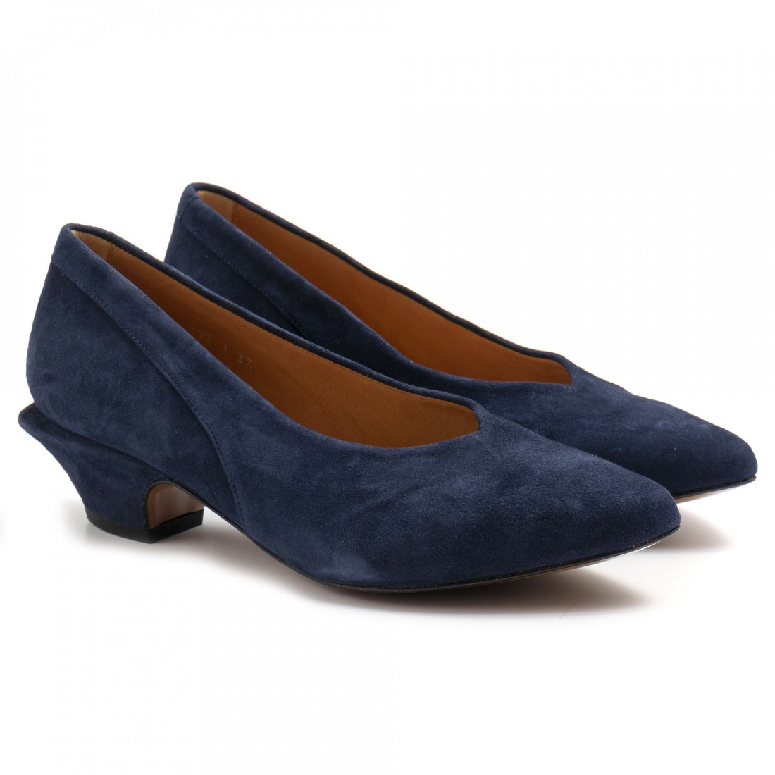 Low heel Audley pump in blue soft suede