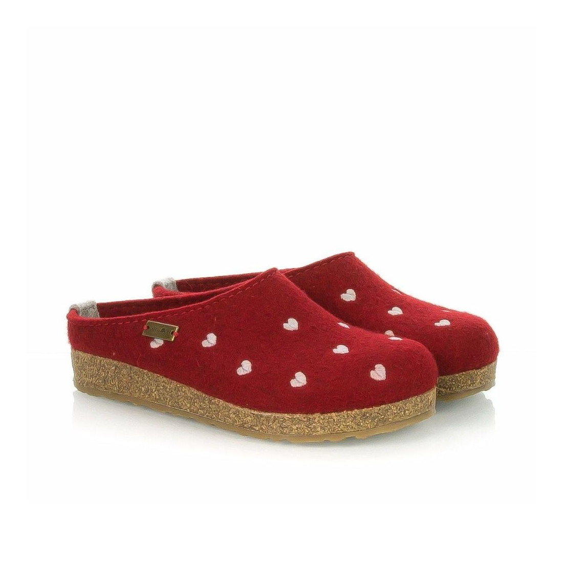 Pantofole in lana Haflinger Cuoricini rosse