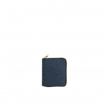 Borbonese Zip Around Medium Blaue Brieftasche aus Nylon Jet Op