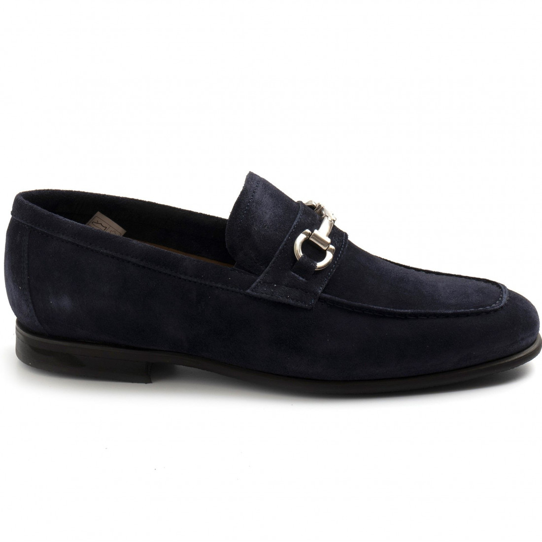 Sangiorgio men's moccasin in blue suede with metal clamp