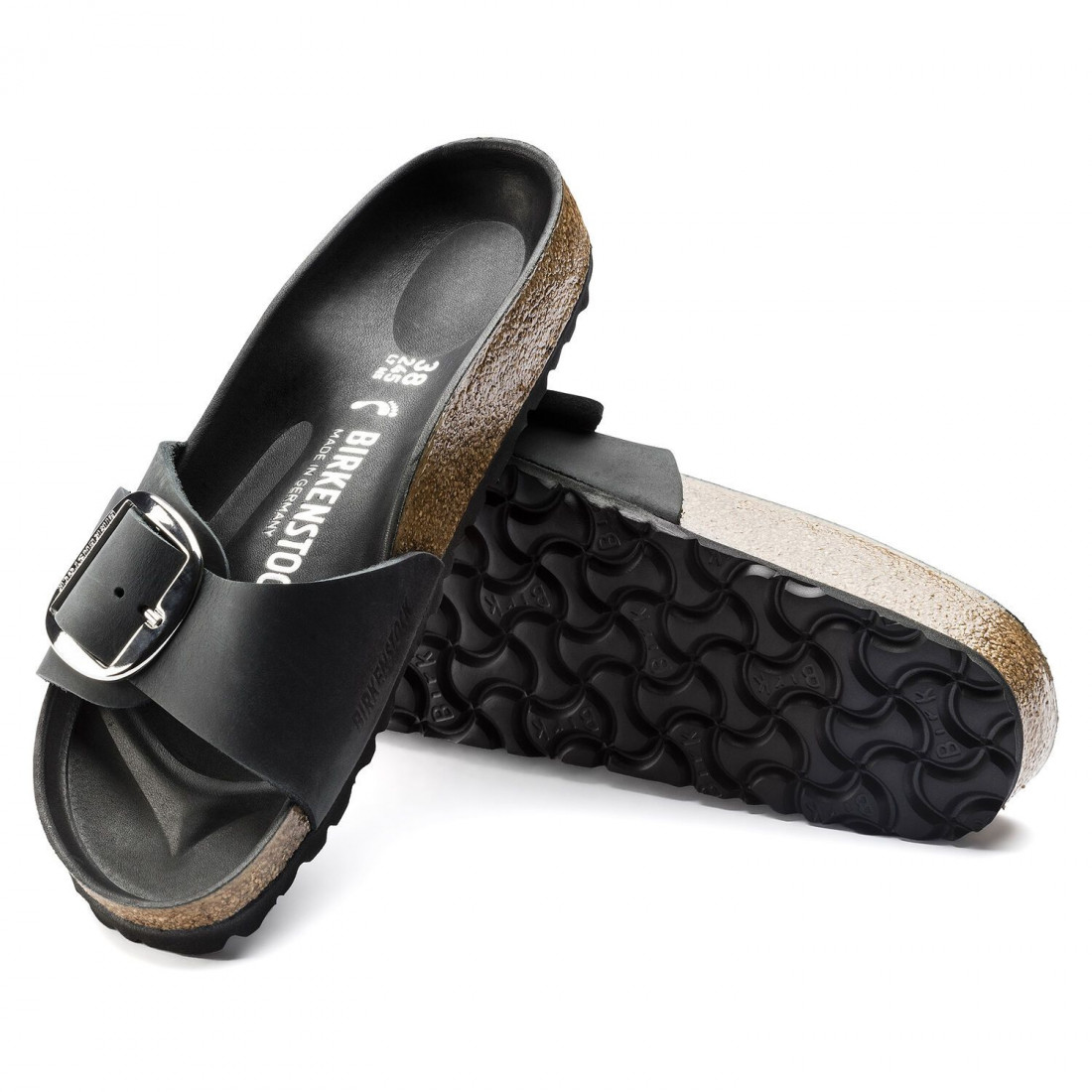 Birkenstock Madrid zwarte pantoffel met maxi gesp - Smalle pasvorm