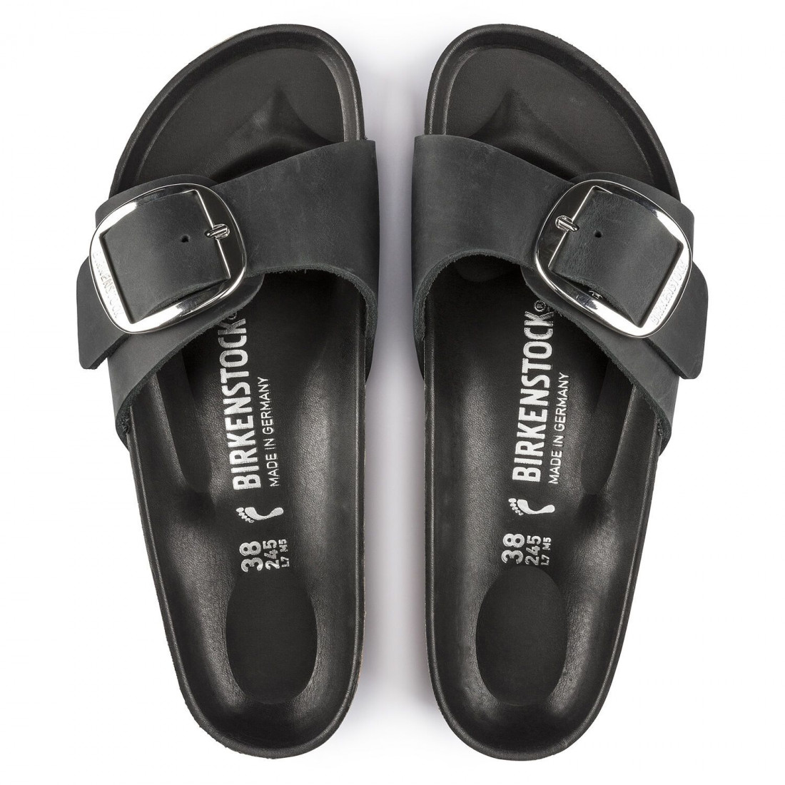Birkenstock Madrid zwarte pantoffel met maxi gesp - Smalle pasvorm