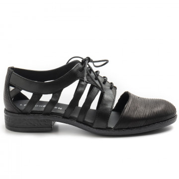 Le Bohemien schwarzer Derby-Schuh aus Leder mit Riemen