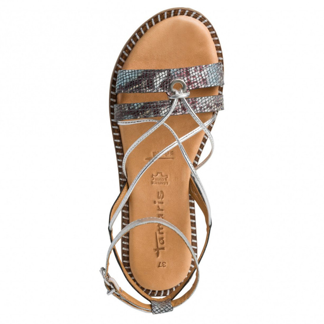 Tamaris flat with effect pyton and sandals silver straps blue in