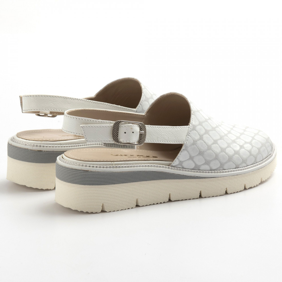 Sangiorgio Sandalen aus weißem und grauem Leder mit niedrigem Keil