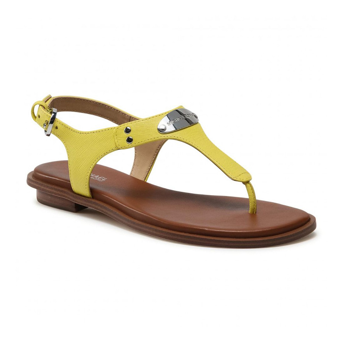 Sandalo Michael Kors Plate giallo in pelle con placca e logo