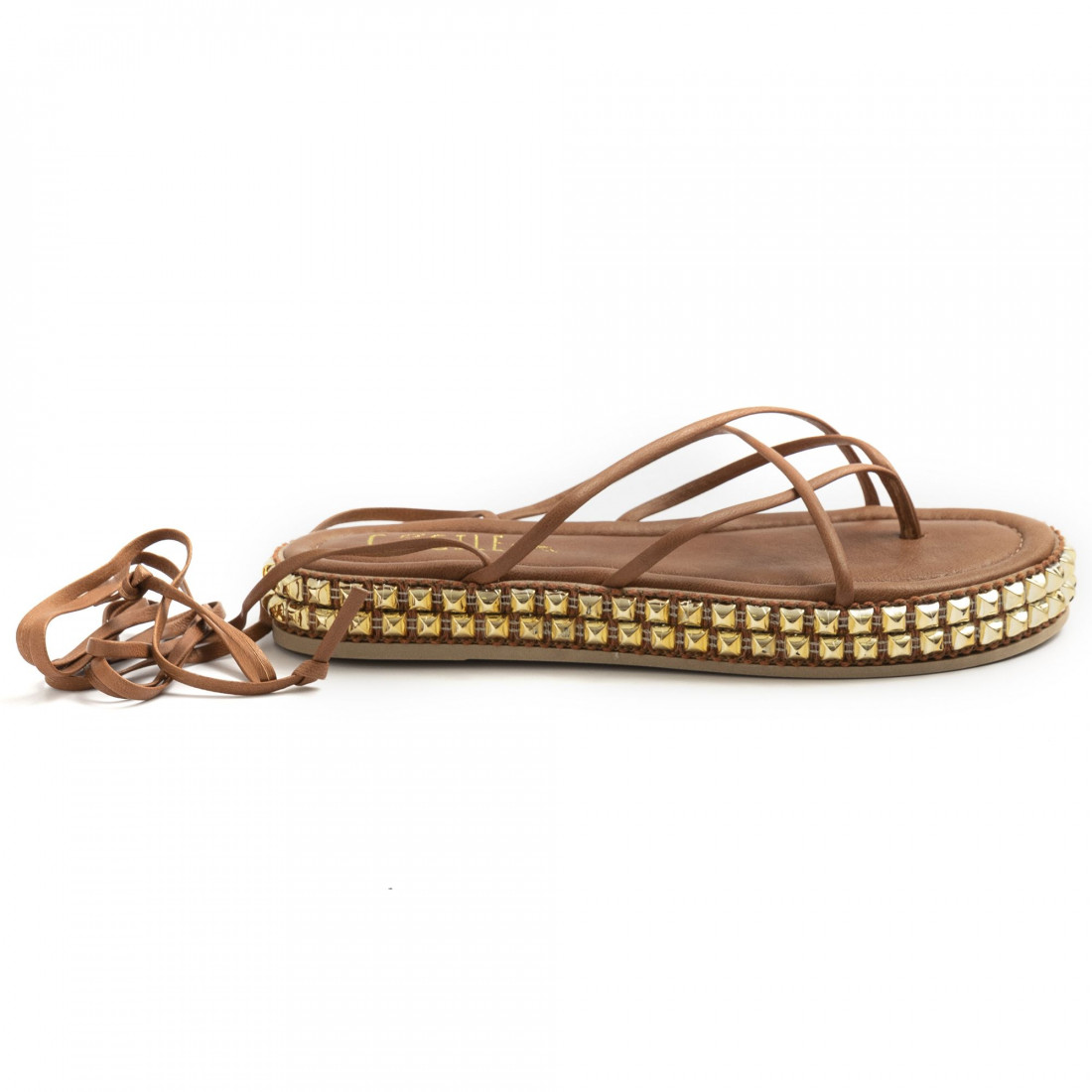 Cecile string gladiator sandalen in bruin met studs