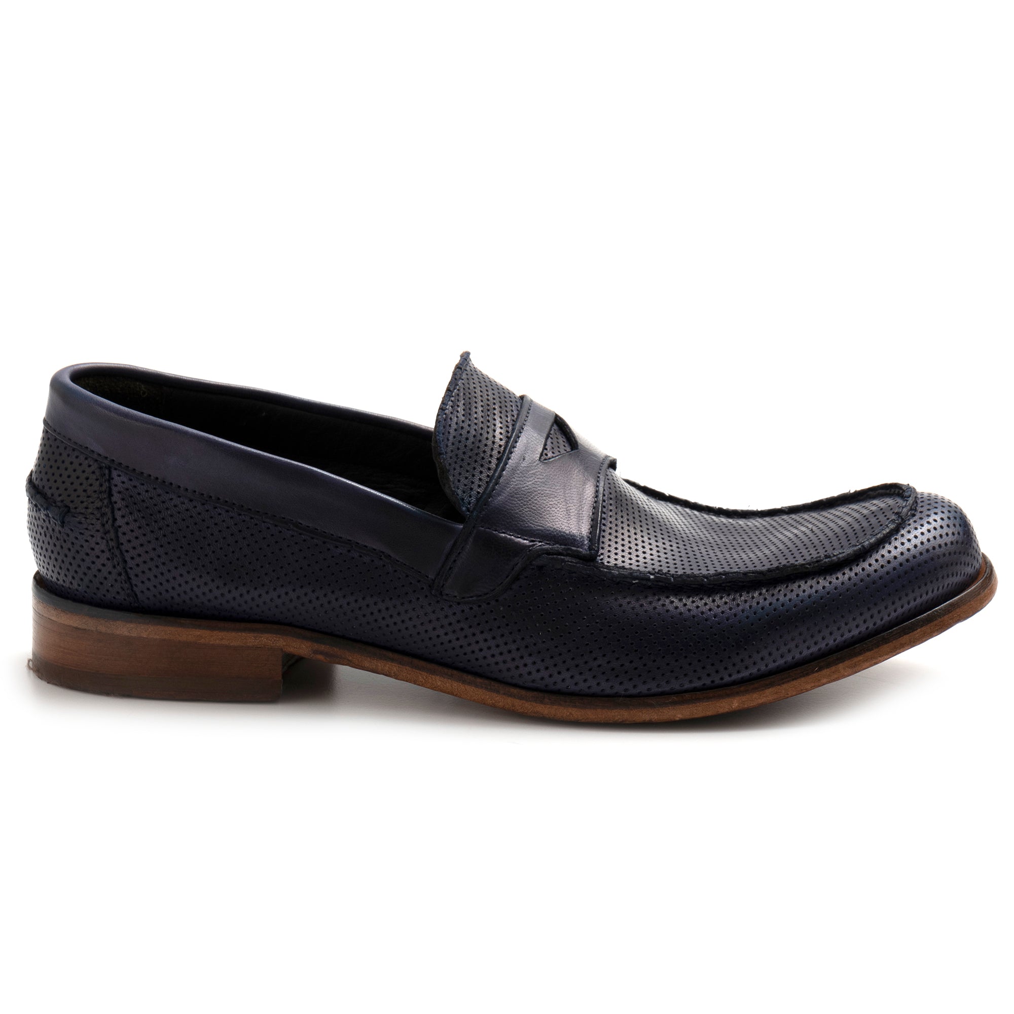 Mocasín hombre JP David en piel microperforada azul