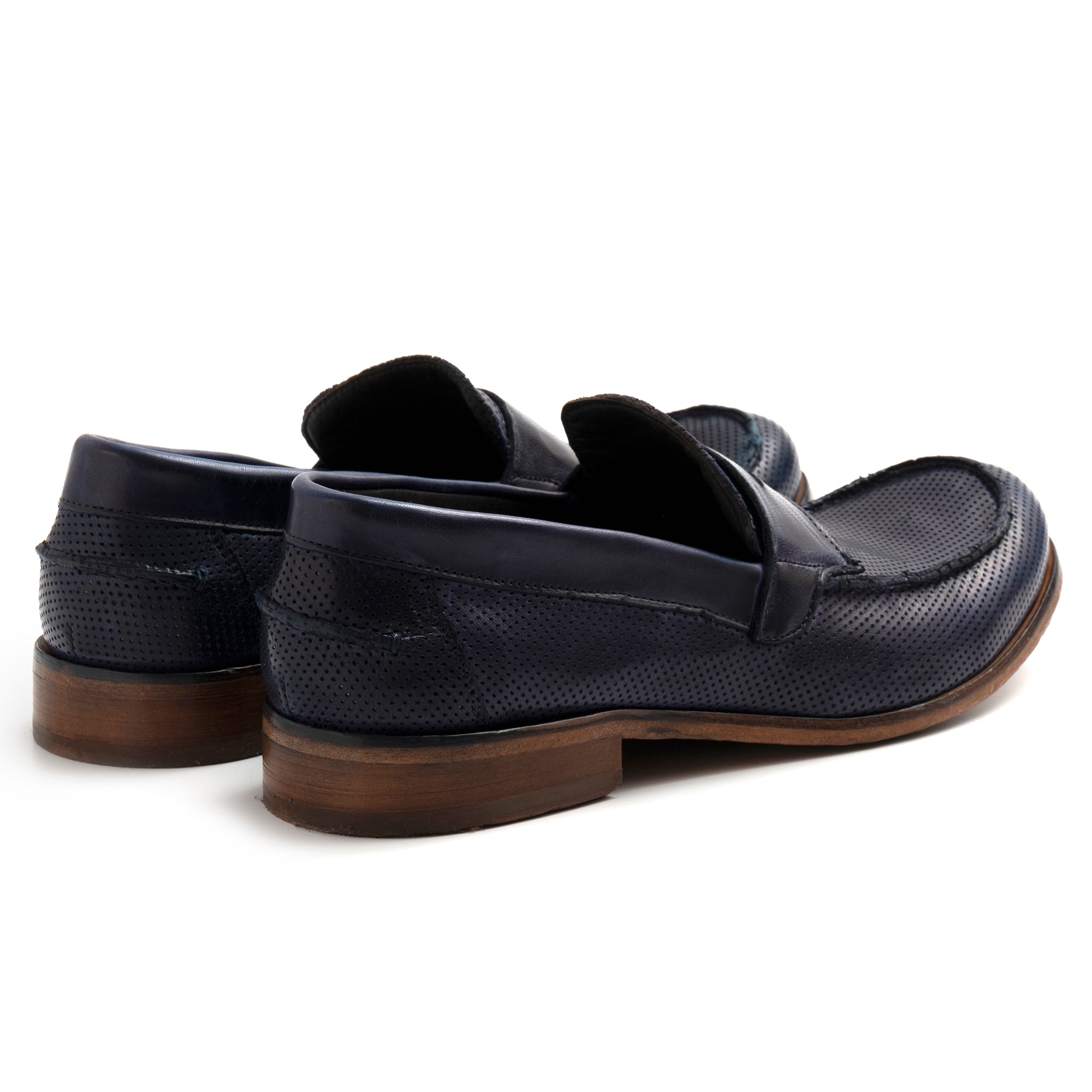 Mocasín hombre JP David en piel microperforada azul
