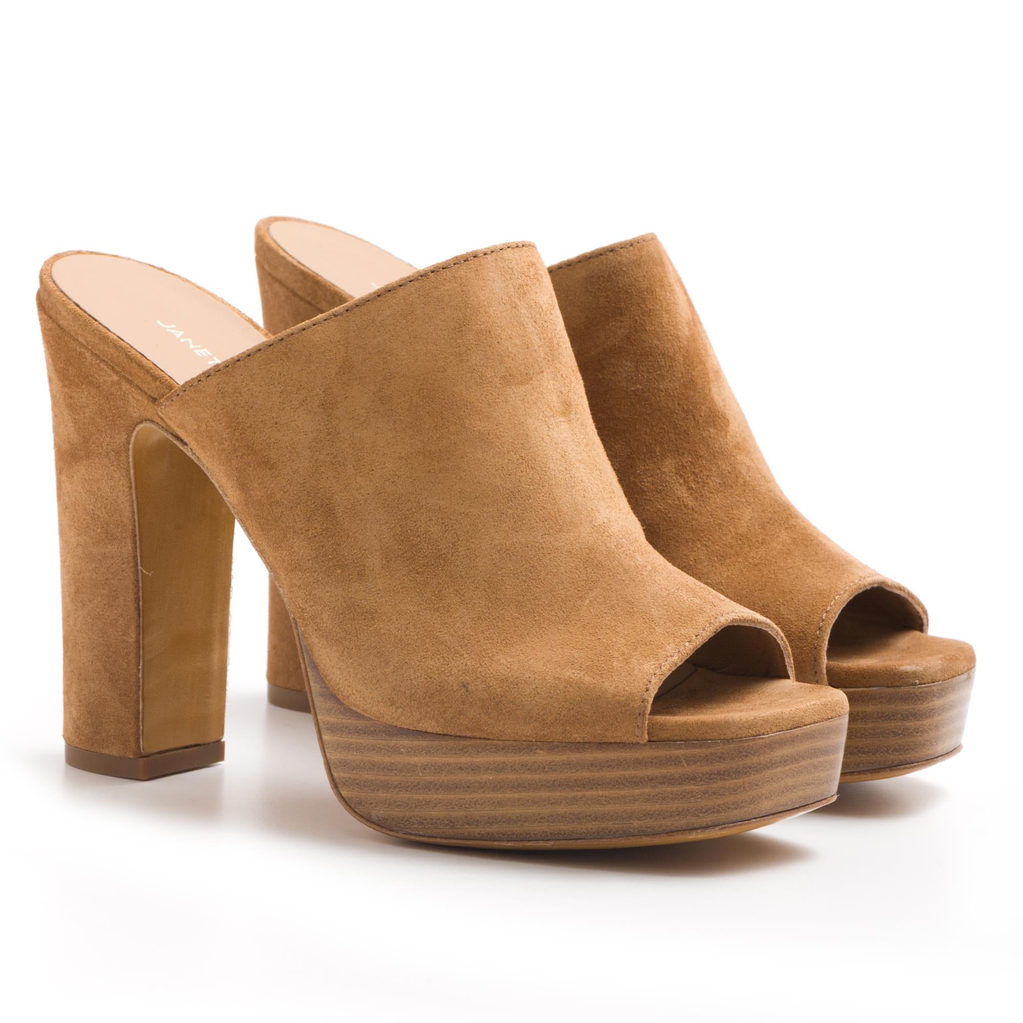 Suede slide with high heel and platform