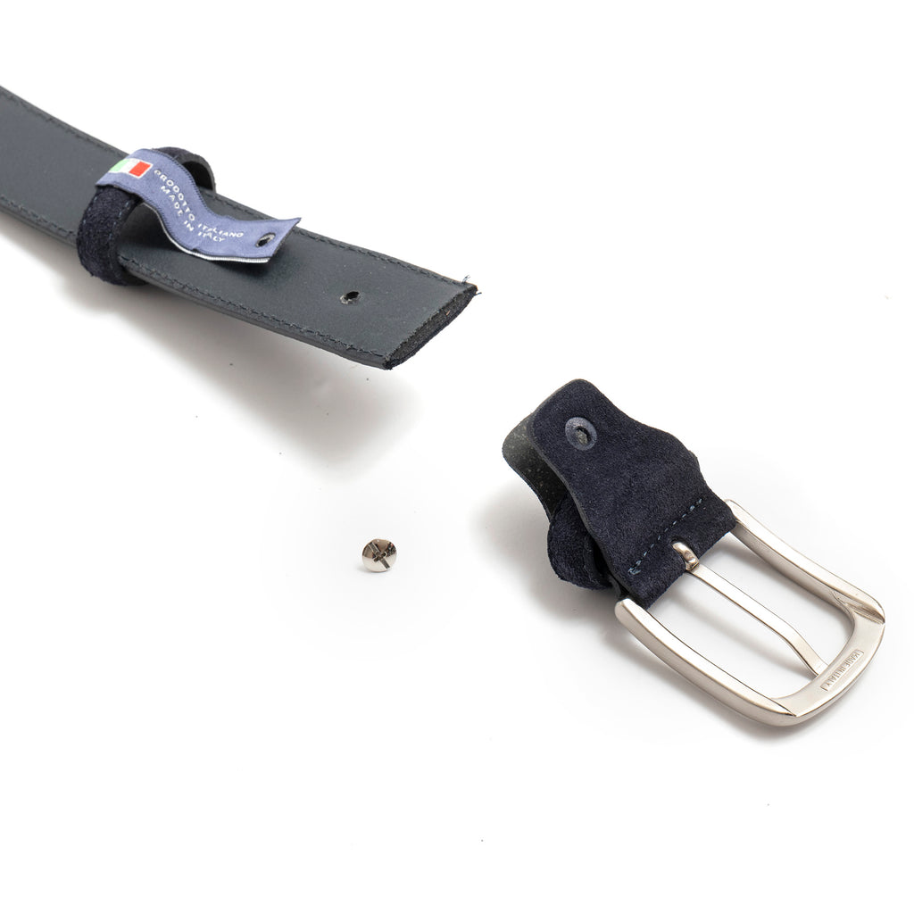 Sangiorgio adjustable belt in blue suede