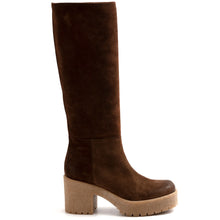 Botte à talon les tulipes en daim marron avec semelle