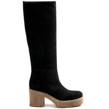 Les Tulipes black suede heeled boot with sole