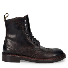 Bottine lacée JP David en cuir marron foncé avec perforations brogue