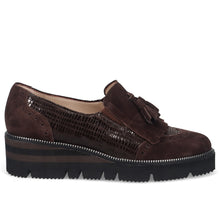 Chaussure slip-on femme Sangiorgio marron foncé avec franges et pompons