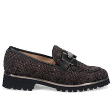Mocassin femme Sangiorgio en cuir et velours tressé noir et bronze